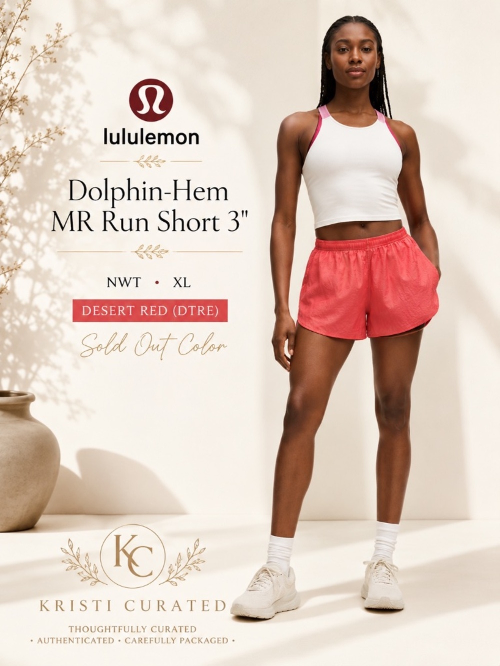 Lululemon Dolphin-Hem MR Run Short 3" Lined NWT XL Desert Red DTRE